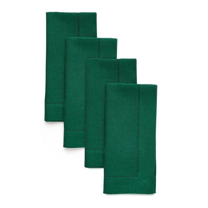 Solino Home 100% Pure Linen Dinner Napkins 20 x 20 Inch Set of 4 | Classic Hemstitch
