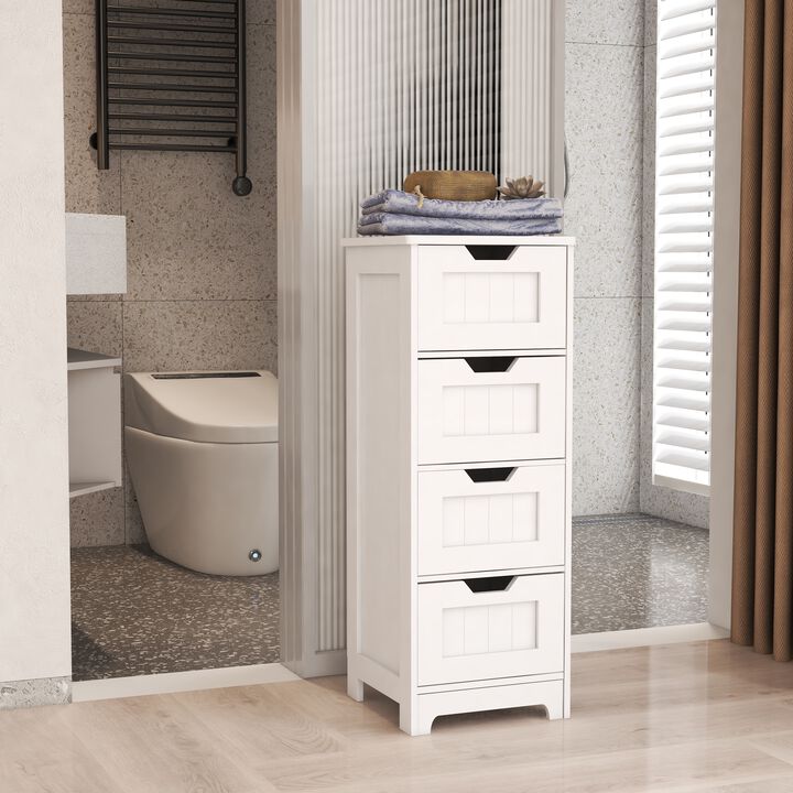 11.81 in. W. x 11.81 in. D x 32.68 in. H White Wood Linen Cabinet with 4 Drawers