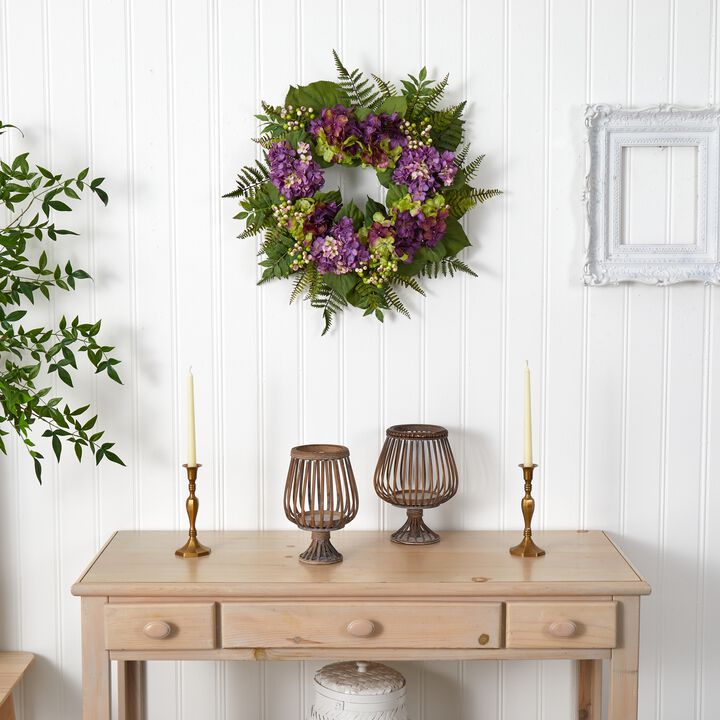 Purple Hydrangea Berry Artificial Spring Floral Wreath  24-Inch  Unlit