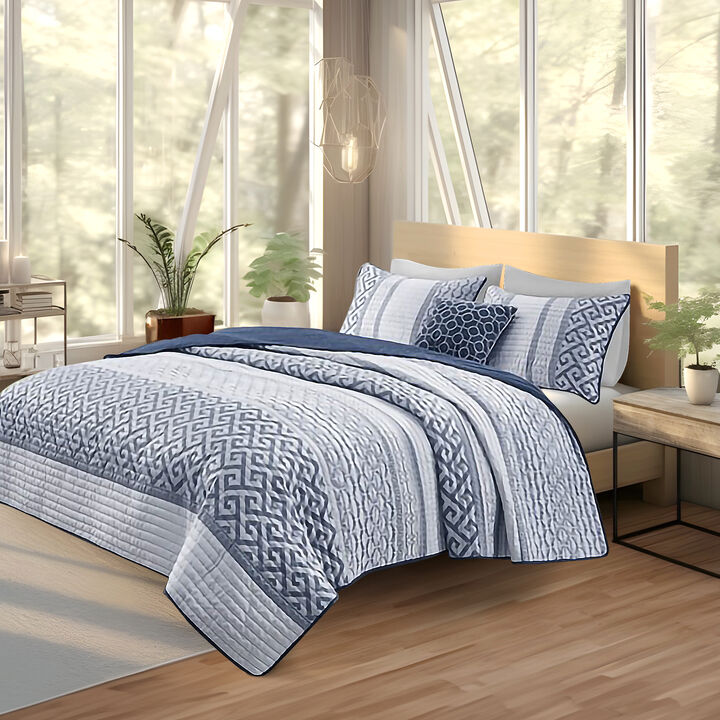 Gracie Mills Theodore 4-Piece Reversible Jacquard Quilt Set with Throw Pillow
