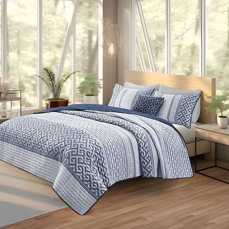 Gracie Mills Theodore 4-Piece Reversible Jacquard Quilt Set with Throw Pillow