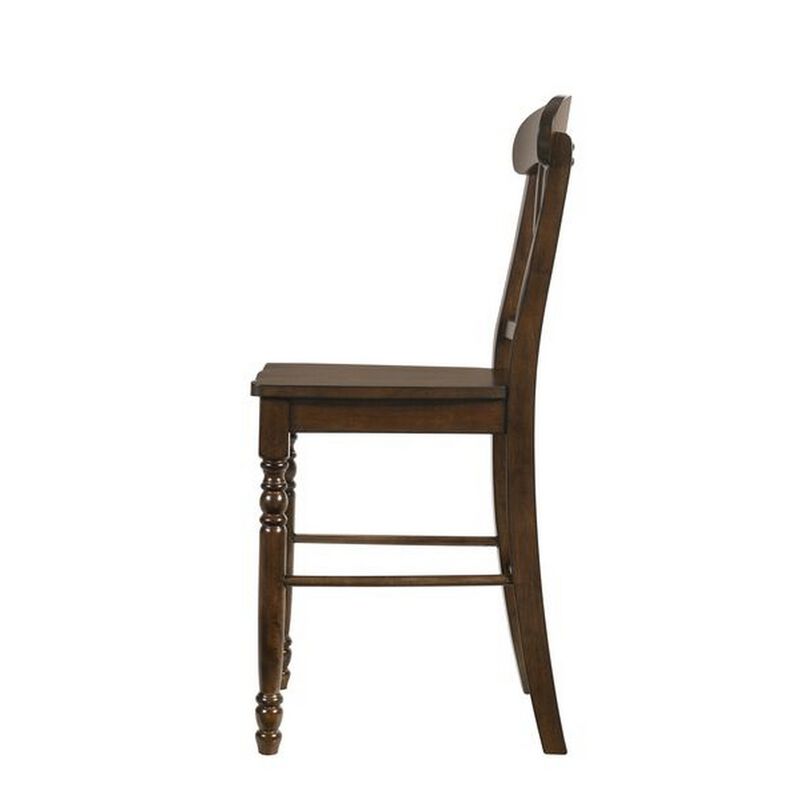 Counter Height Chair with Overlapping X Back, Set of 2, Brown-Benzara