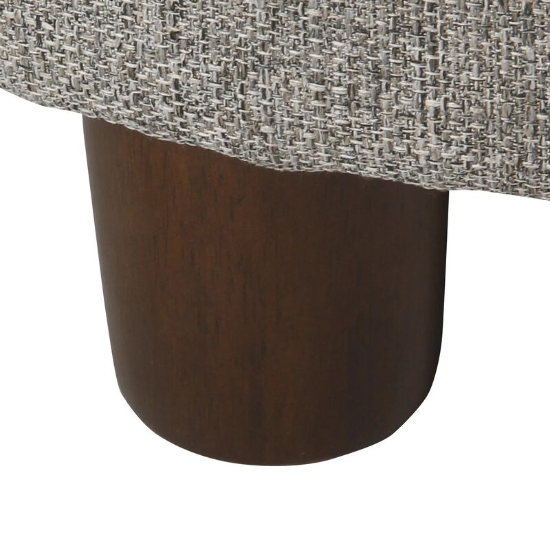Fabric Upholstered Round Wooden Ottoman with Lift Off Lid Storage, Light Gray - Benzara