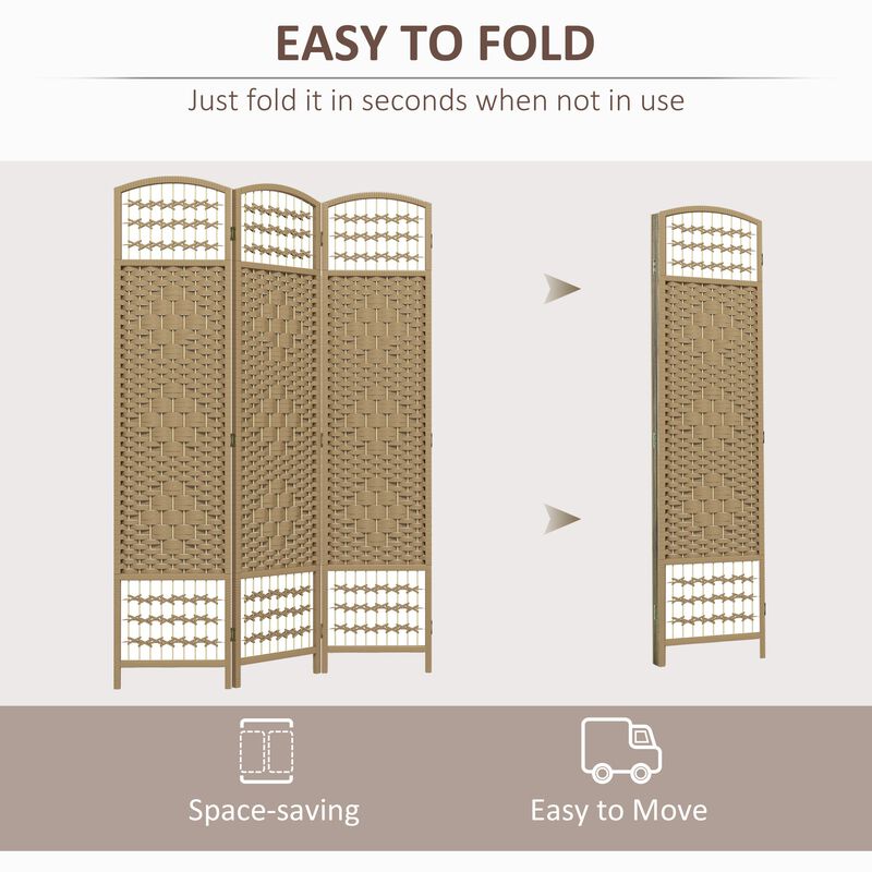 Natural Room Partition: 3-Panel Folding Wave Privacy Screen