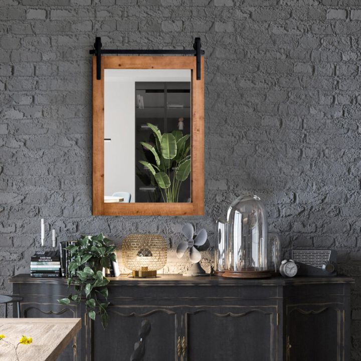 Hivvago 30 x 22 Inch Wall Mount Mirror with Wood Frame
