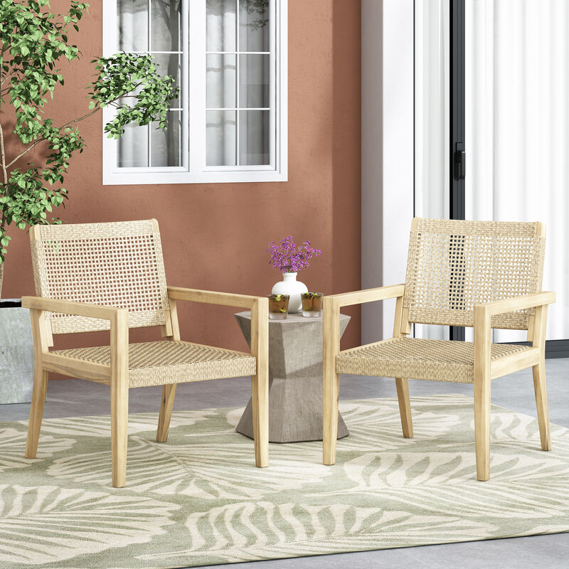 Merax Outdoor Wicker and Acacia Wood Club Chairs 2 PCS