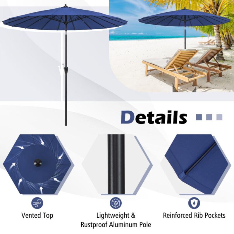 Hivvago 9 Feet Round Patio Umbrella with 18 Fiberglass Ribs