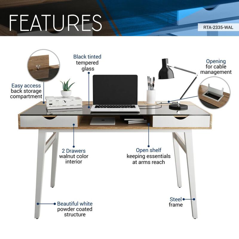Techni Mobili Compact Computer Desk with Multiple Storage. Color: Walnut