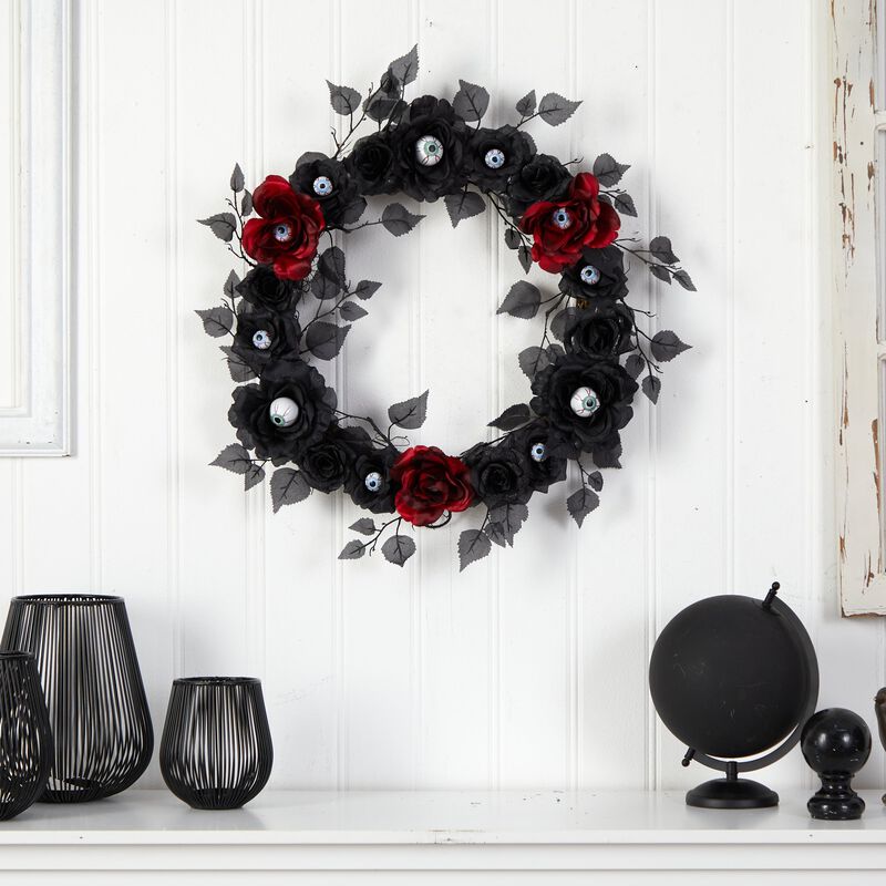 Hivvago 24" Eyeball Rose Halloween Artificial Wreath