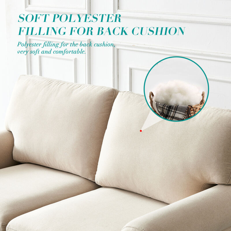 Linen Fabric Upholstery With Storage Loveseat (Beige)