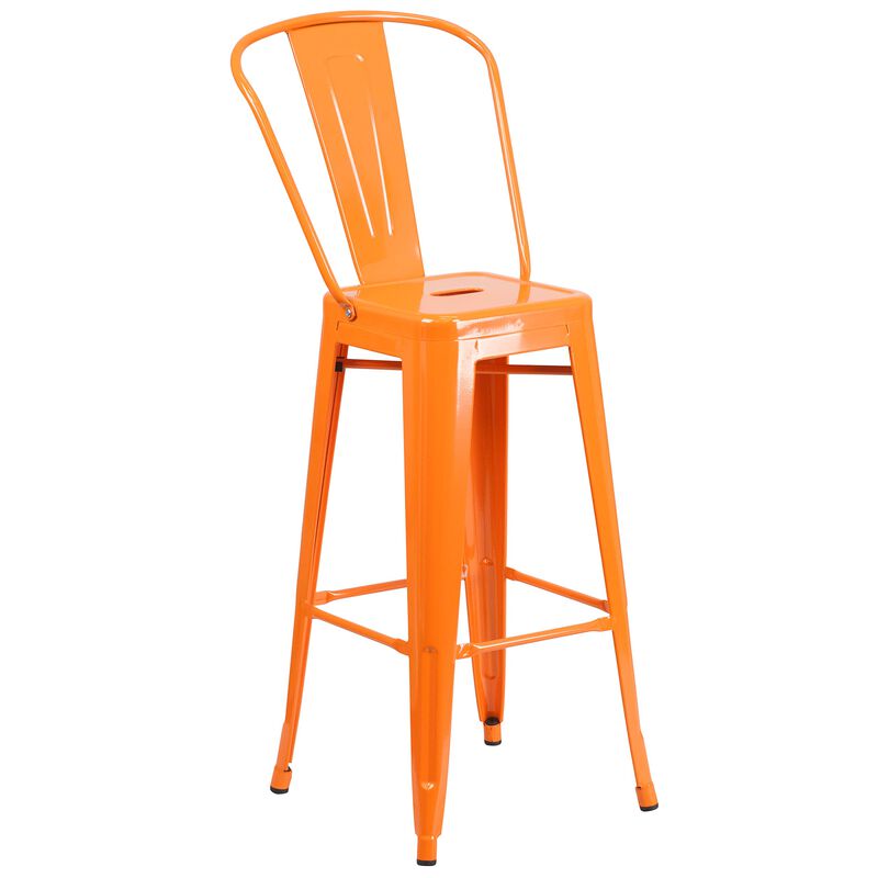 Flash Furniture Callum Commercial Grade 30" Round Orange Metal Indoor-Outdoor Bar Table Set with 4 Cafe Stools