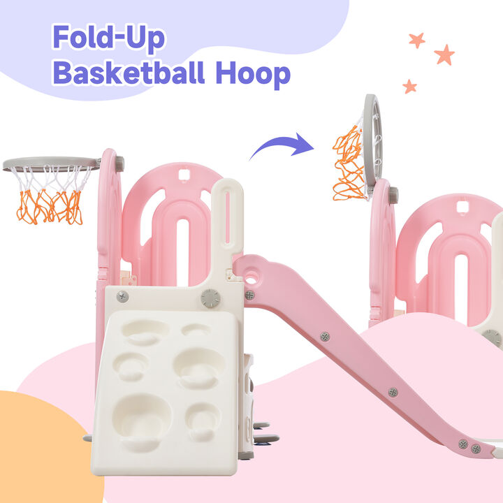 Toddler Climber and Slide Set 4 in 1: Kids Playground Climber Freestanding Slide Playset with Basketball Hoop - Indoor & Outdoor Play Combination for Babies