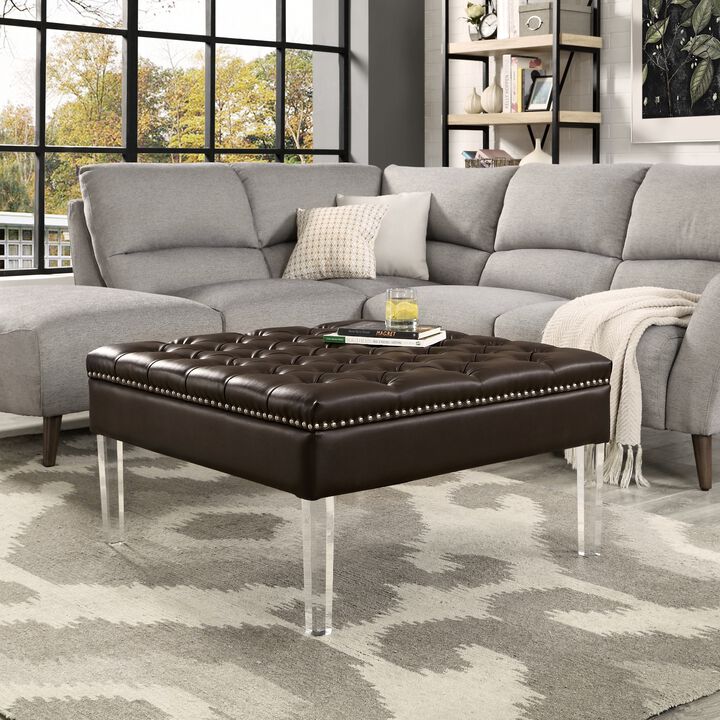 Inspired Home Eladio Leather PU Ottoman Coffee Table