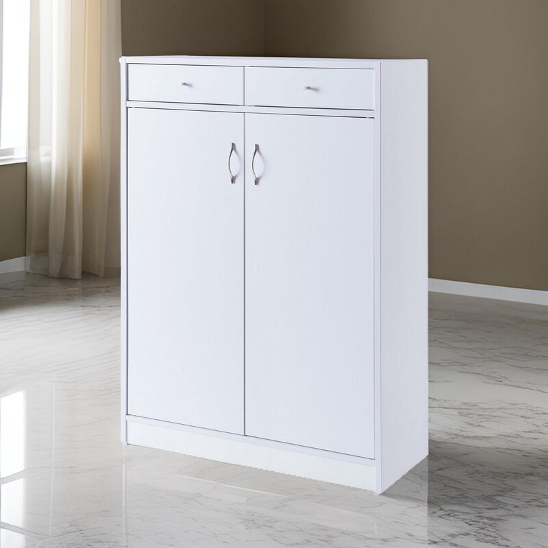 47 Inch 2 Door Wooden Shoe Cabinet, White-Benzara