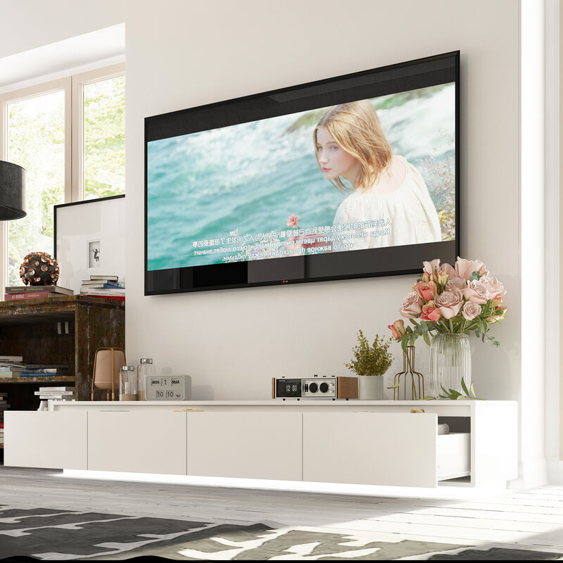 FUFU&GAGA Modern Floating TV Stand with Adjustable LED Lighting and Spacious Storage Drawers, (70.9" W x 15.7" D x 11.8" H),White