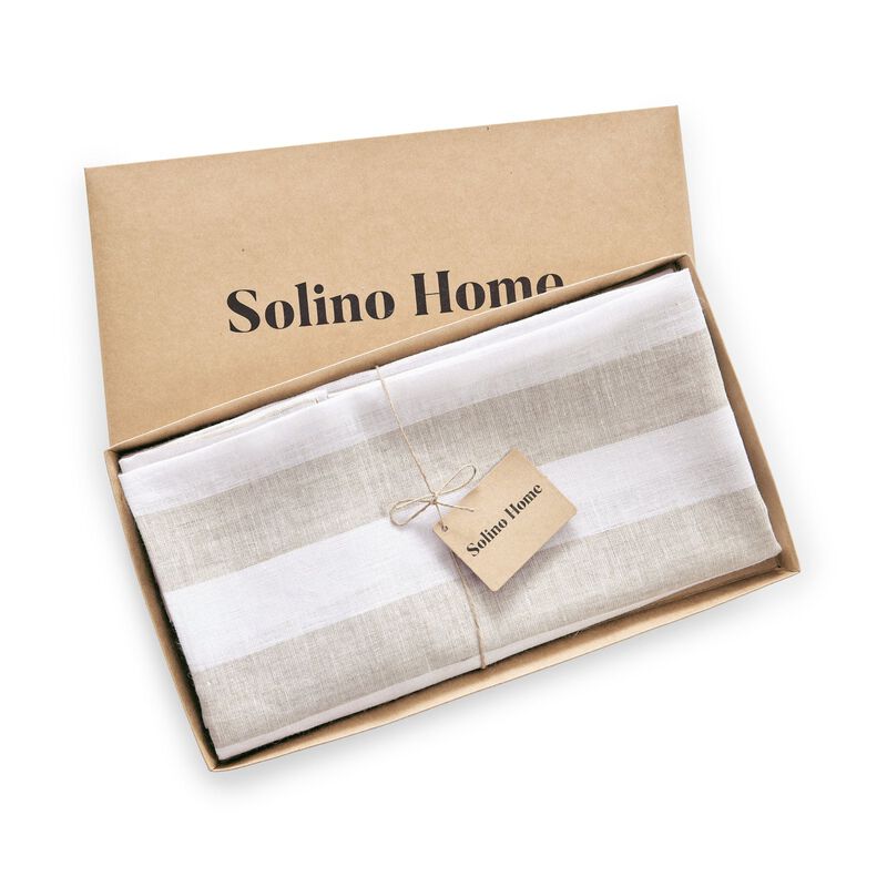 Solino Home 100% Pure Linen Round Tablecloth | Cabana Stripe for Spring & Easter