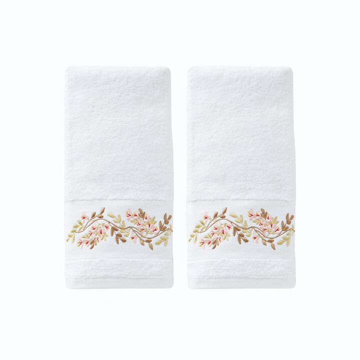 Saturday Knight Ltd Misty Floral Embroidered Bath Hand Towel Set - 2 Piece - 16x26", White