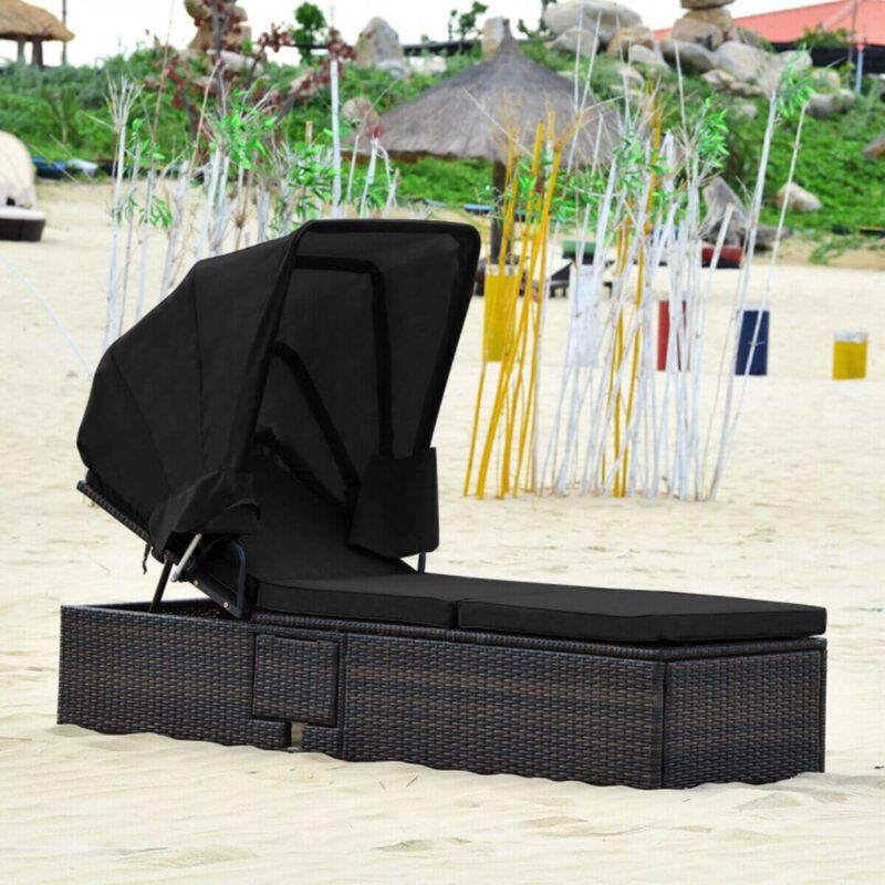 Hivvago Outdoor Adjustable Cushioned Chaise Lounge Chair with Folding Canopy