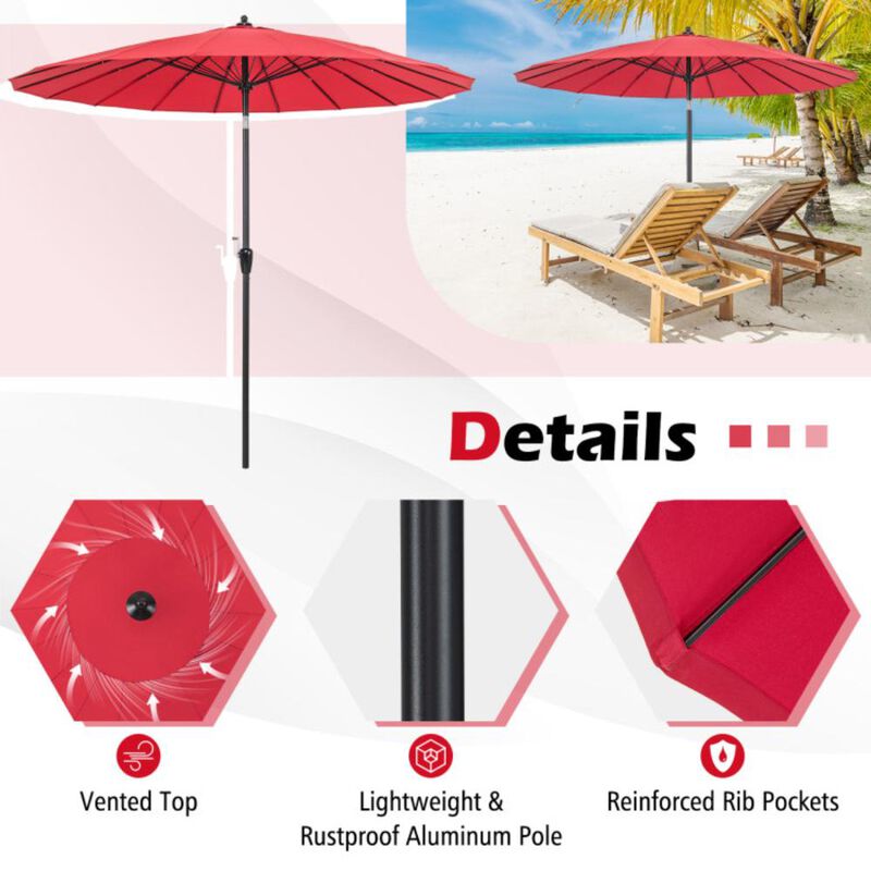 Hivvago 9 Feet Round Patio Umbrella with 18 Fiberglass Ribs