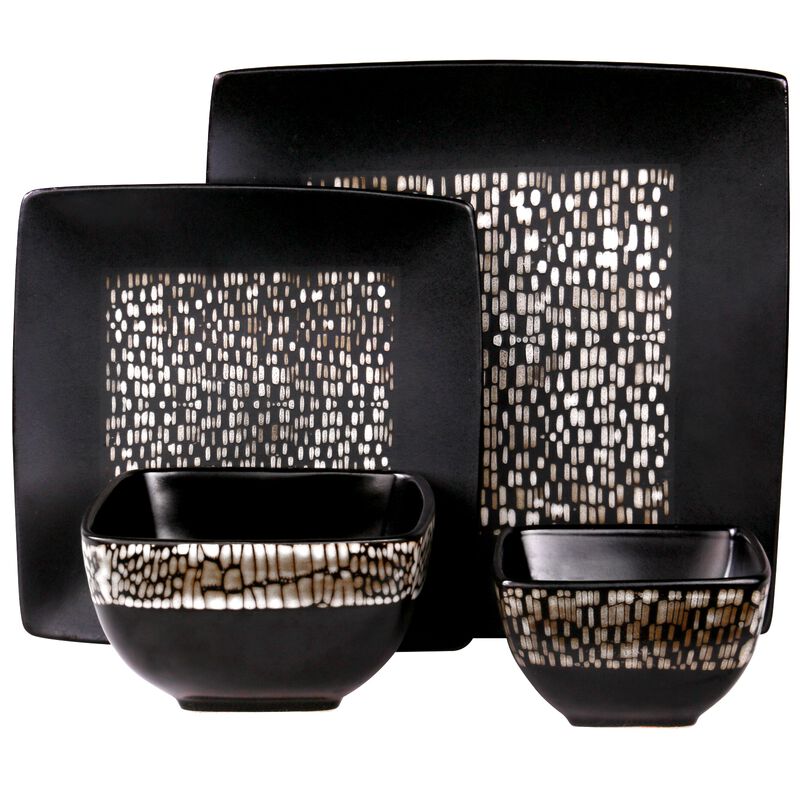 Elama's Naina 16 Piece Double Bowl Stoneware Dinnerware Set