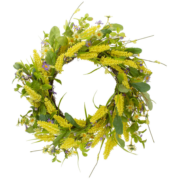 Daisy and Berry Floral Spring Wreath  Yellow and Purple 25"