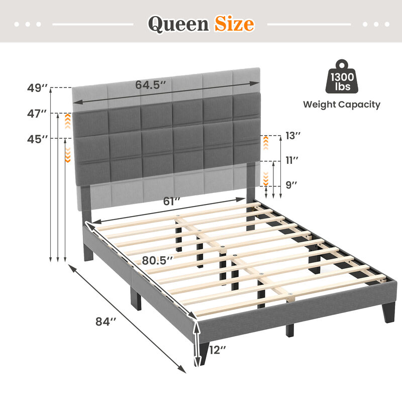 Modern Linen Bed Frame with Adjustable Headboard for Customizable Comfort and Stylish Bedroom Design