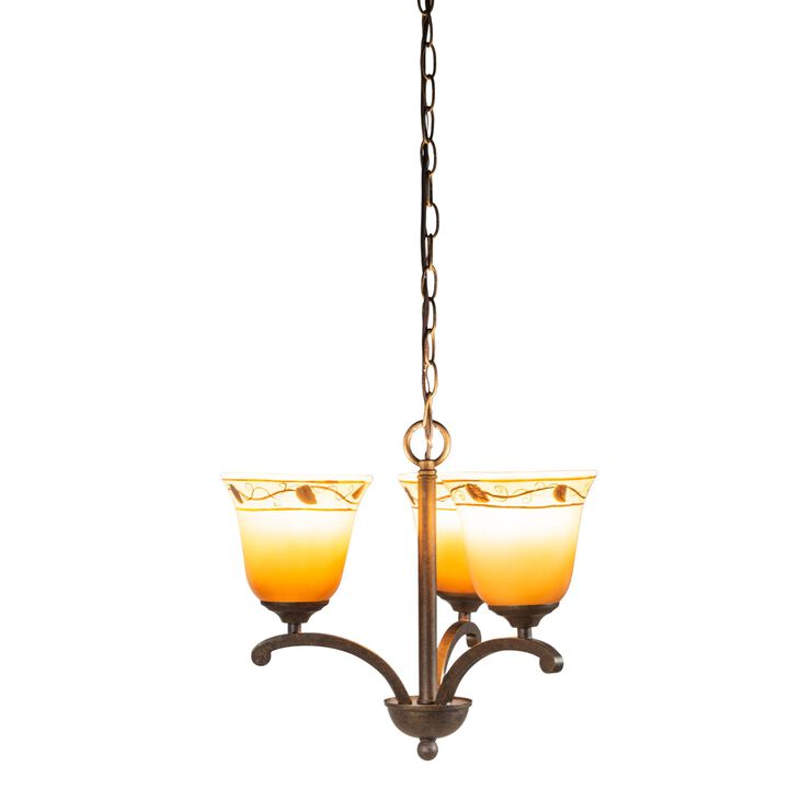 15.5" Yellow and Brown Garden Leaf Contemporary 3-Light Chandelier