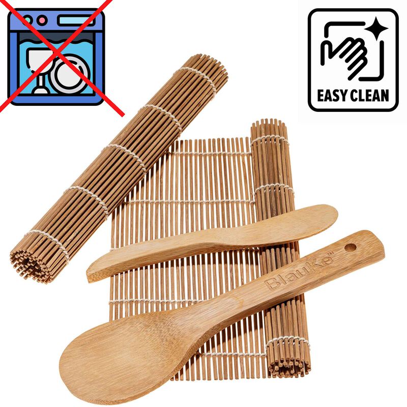 Bamboo Sushi Making Kit with 2 Sushi Rolling Mats, 5 Pairs of Reusable Bamboo Chopsticks, 1 Rice Paddle and 1 Spreader - Beginner Sushi Kit