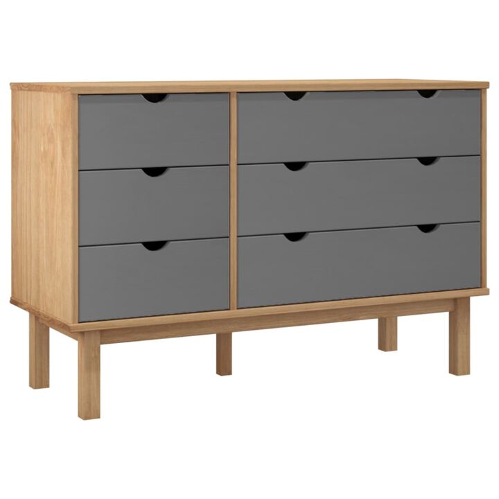 vidaXL OTTA Scandinavian Style Drawer Cabinet - Solid Pine Wood Construction with Ample Storage - Flexible Drawer Installation - Brown&Gray