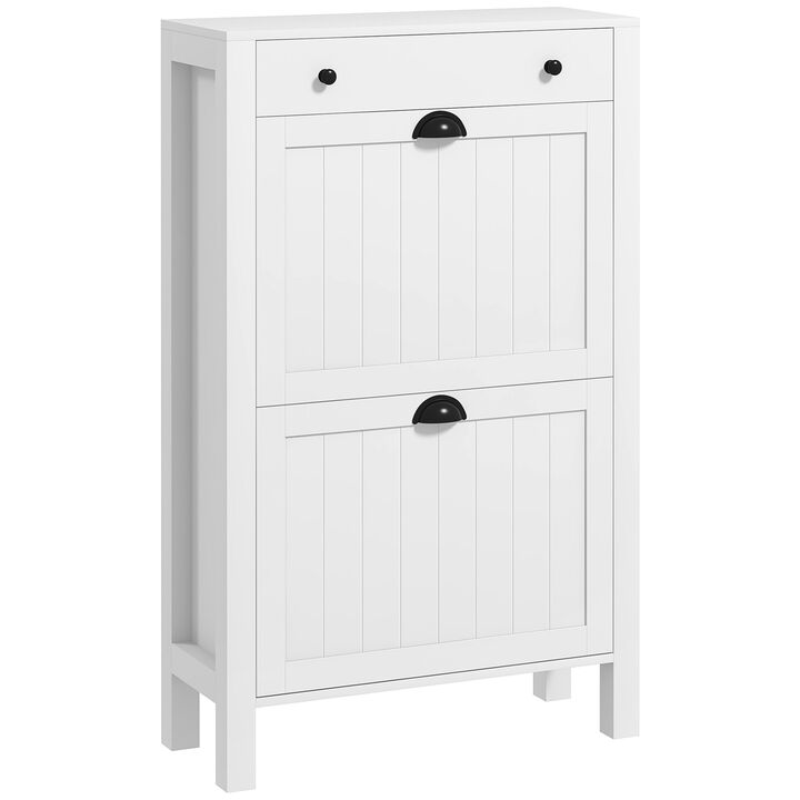 White Shoe Cabinet: 8-Pair Capacity, Freestanding, for Entryway