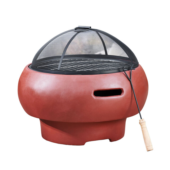 Teamson Home Outdoor 20" Wood Burning Fire Pit with Decorative Light Concrete Base, Maroon