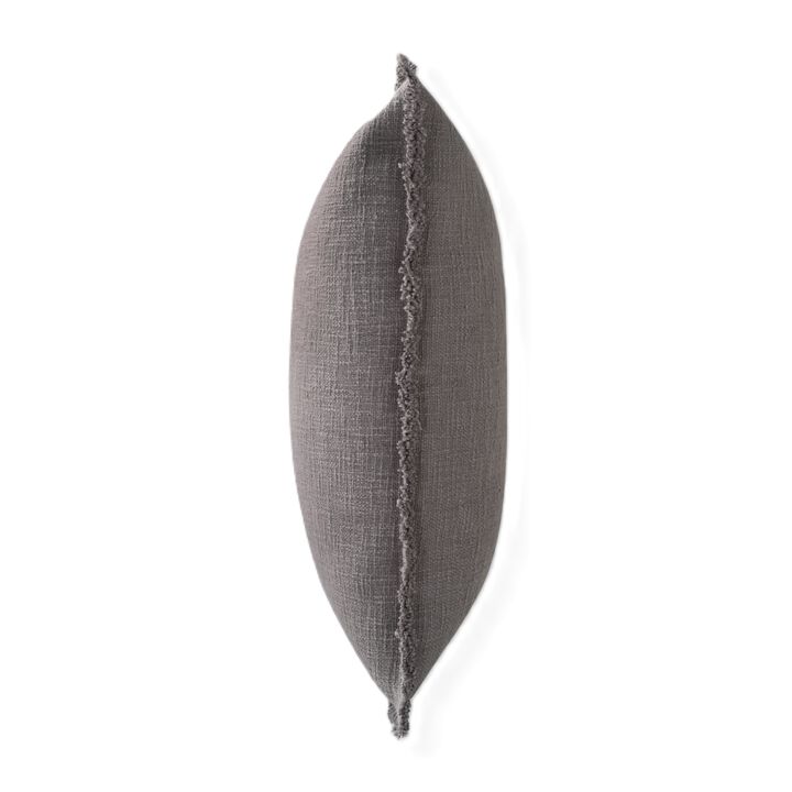 Organic Chic washed textured cotton solid pillow with frayed edges