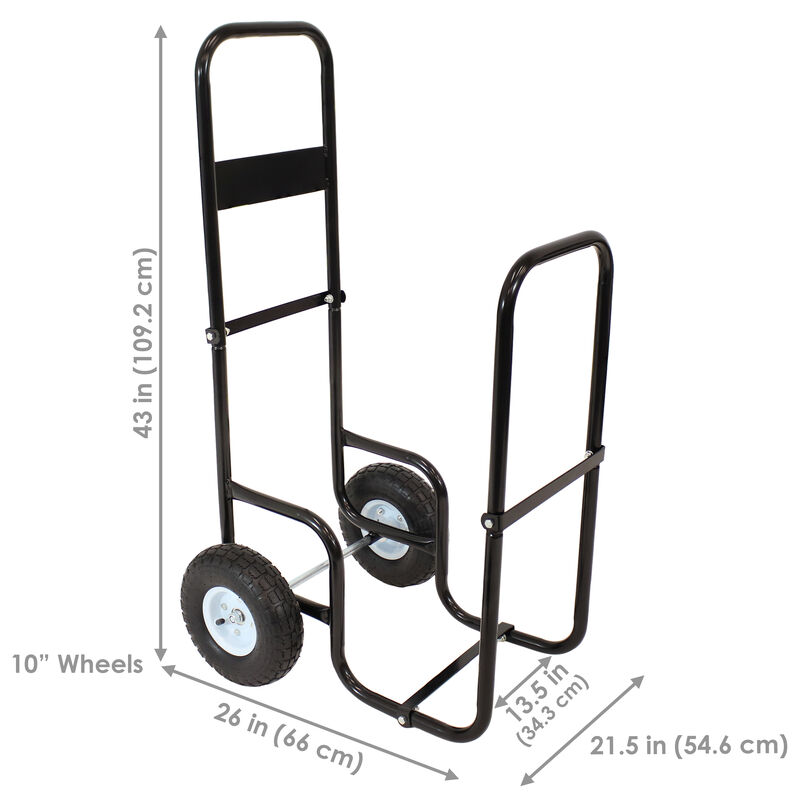 Sunnydaze Powder-Coated Steel Log Cart Carrier and Storage Rack with Wheels
