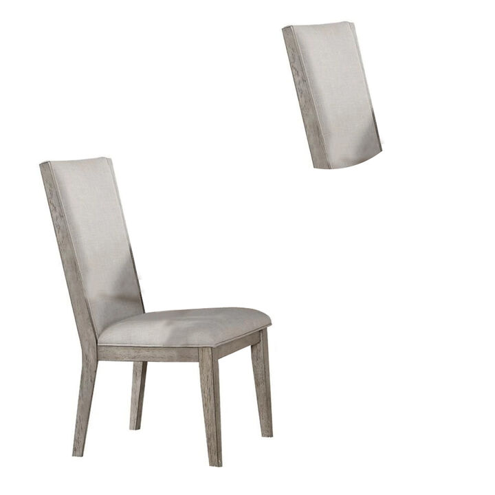 Transitional Style Wooden Side Chair with Fabric Upholstery, Set of 2, Gray Oak-Benzara