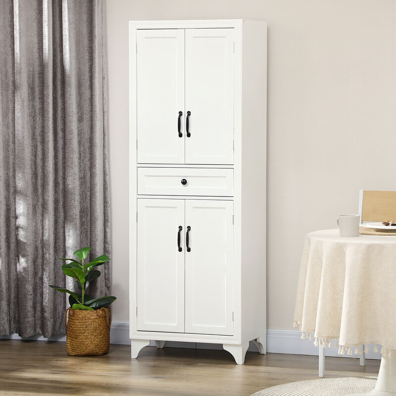 HOMCOM 67" 4-Door Kitchen Pantry with Drawer and Adjustable Shelves White