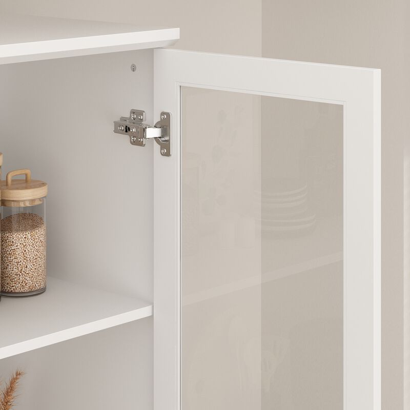 FUFU&GAGA Kitchen Storage Cabinet with Glass Doors, Adjustable Shelves, and Drawer for Organization (31.5" W x 15.7" D x 78.9" H) White
