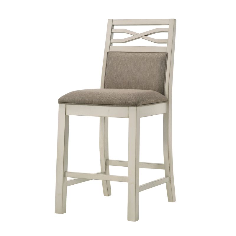 Marie 26 Inch Counter Height Chair, Khaki Fabric Seat, Back, Beige, Set of 2 - Benzara