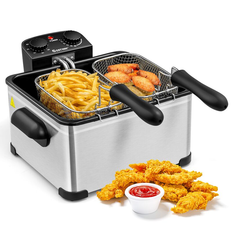 Electric Deep Air Fryer 5.3QT/21-Cup Stainless Steel 1700W with Triple Basket