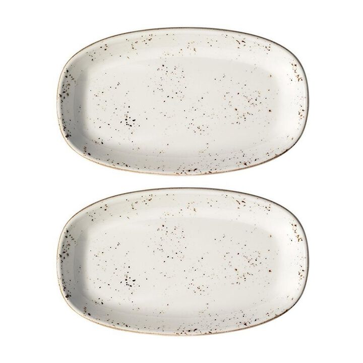 Grain 9.5" x 5.5" x h:1.25" Oval Decorated Porcelain Platter (Set of 2)