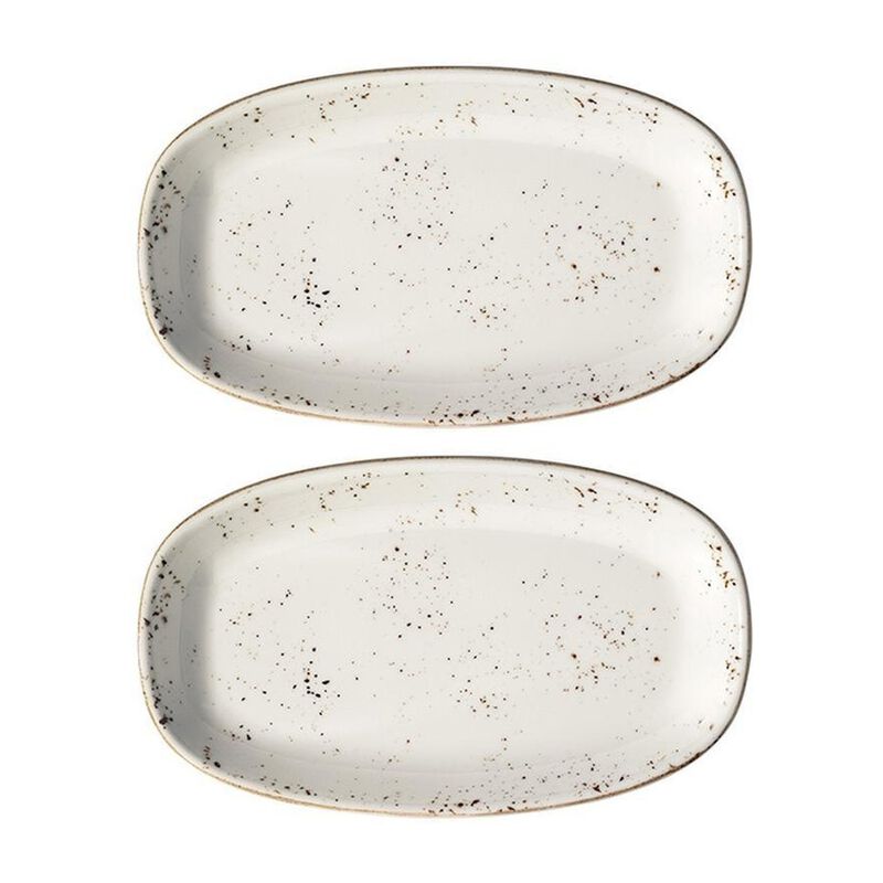 Grain 9.5" x 5.5" x h:1.25" Oval Decorated Porcelain Platter (Set of 2)