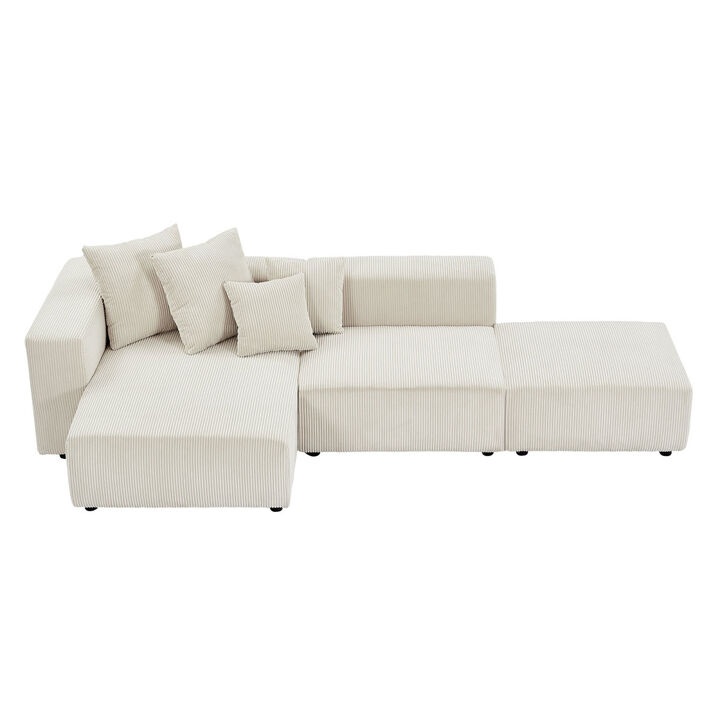 Beige Corduroy Modular Sectional Sofa Set