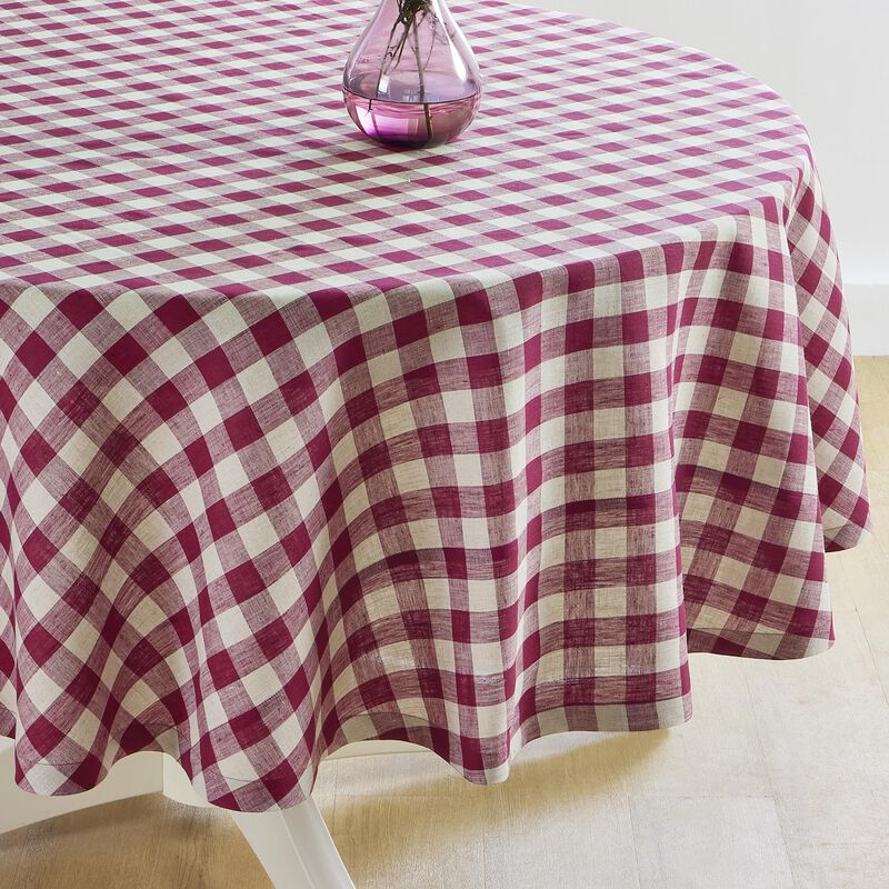 Solino Home 100% Pure Linen Round Tablecloth |Morgan Check