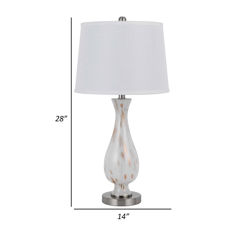 28 Inch Table Lamp Set of 2, White Shade, Elegant Curved Glass, Metal Base - Benzara