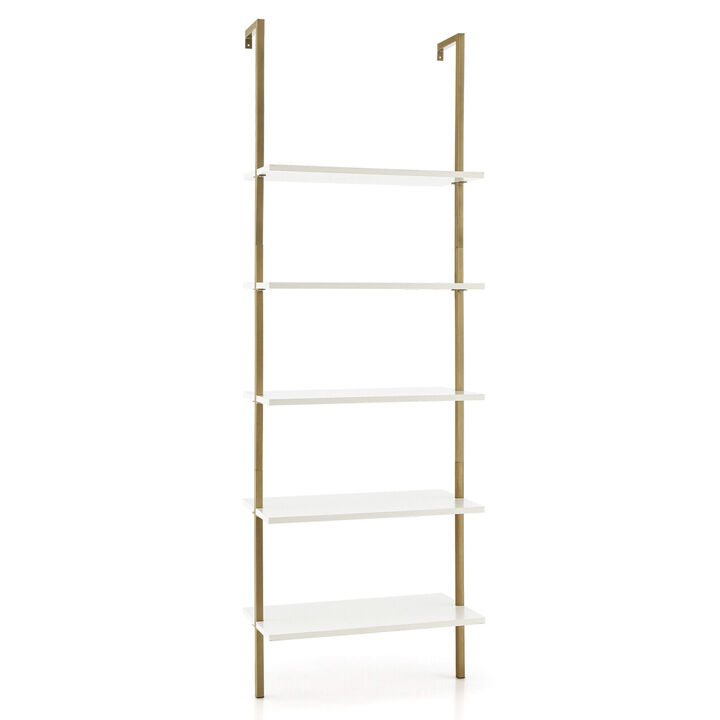 5 Tier Ladder Shelf Wall-Mounted Bookcase with Steel Frame