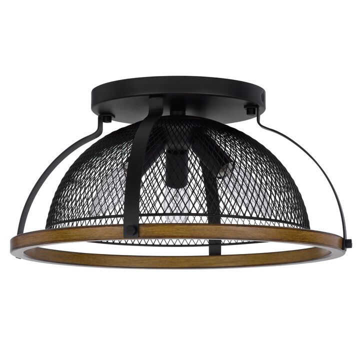 Monty 16 Inch Semi Flush Ceiling Mount Light Fixture, Black Mesh Shade - Benzara