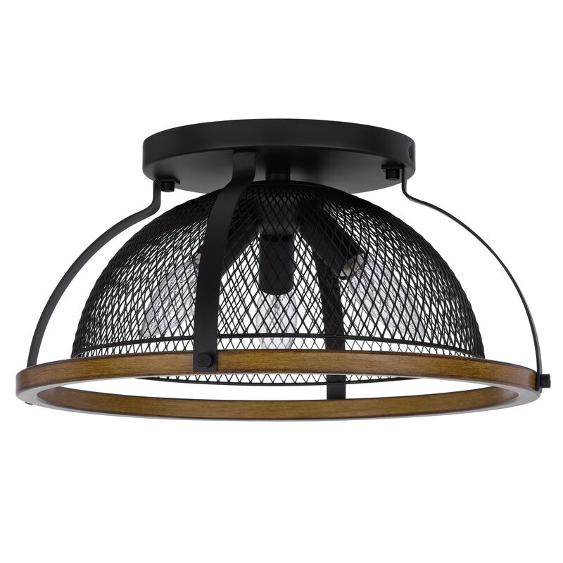 Monty 16 Inch Semi Flush Ceiling Mount Light Fixture, Black Mesh Shade - Benzara