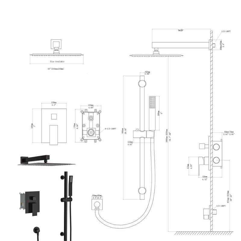 10" Rain Shower Head System with Adjustable Slide Bar
