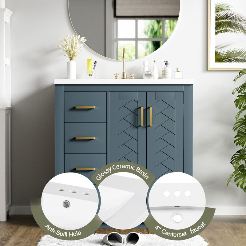 Merax Solid Wood Frame Freestanding Vanity for Bathroom