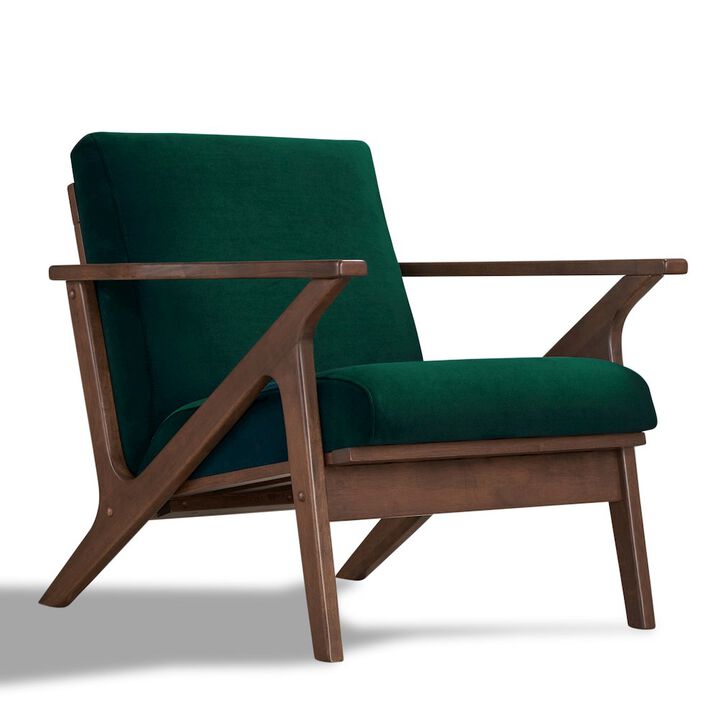 Omax Decor Zola Solid Wood and Velvet Upholstered Accent Armchair in Green