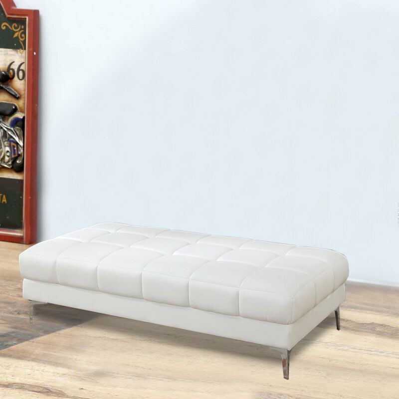 Modish Bonded Leather Ottoman In White-Benzara